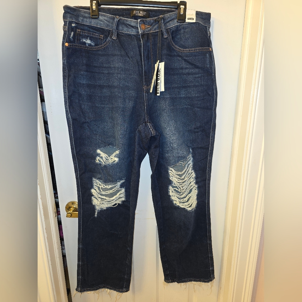 JUDY BLUE high waist Distressed Blue Straight Fit Rigid Magic Jeans 18W